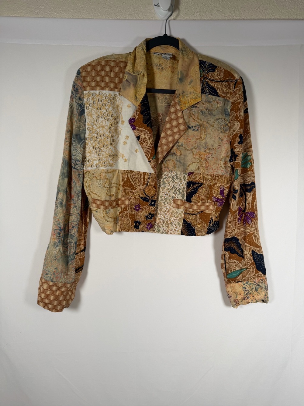 Vintage Patchwork Mixed Media Cropped Blazer Indie Boho Fairy Beaded Lace Artsy